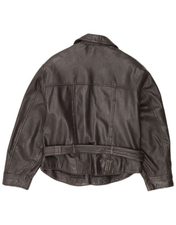 Vintage Damen Leder Bikerjacke UK 14 Großes schwarzes Leder