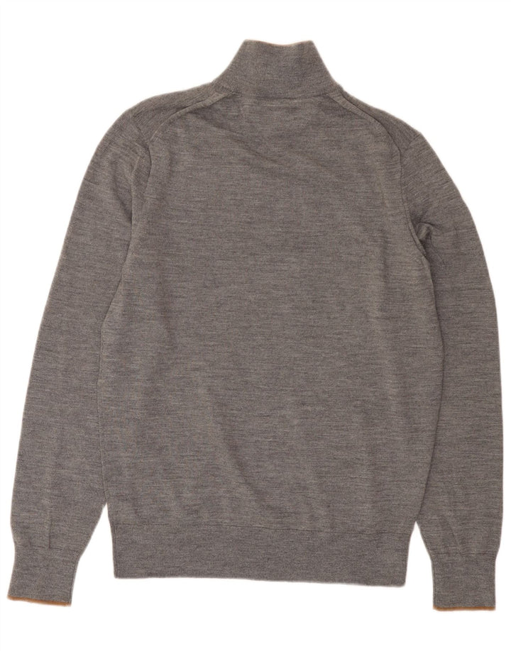 Tommy Hilfiger Herren-Pullover mit Reißverschluss am Hals, mittelgraue Merinowolle