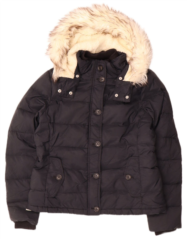 JACK WILLS Wattierte Damenjacke mit Kapuze, UK 14, großes schwarzes Nylon