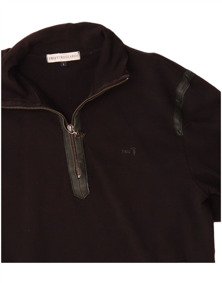 Trussardi Damen-Sweatshirt mit Reißverschluss am Hals, groß, aus schwarzer Baumwolle