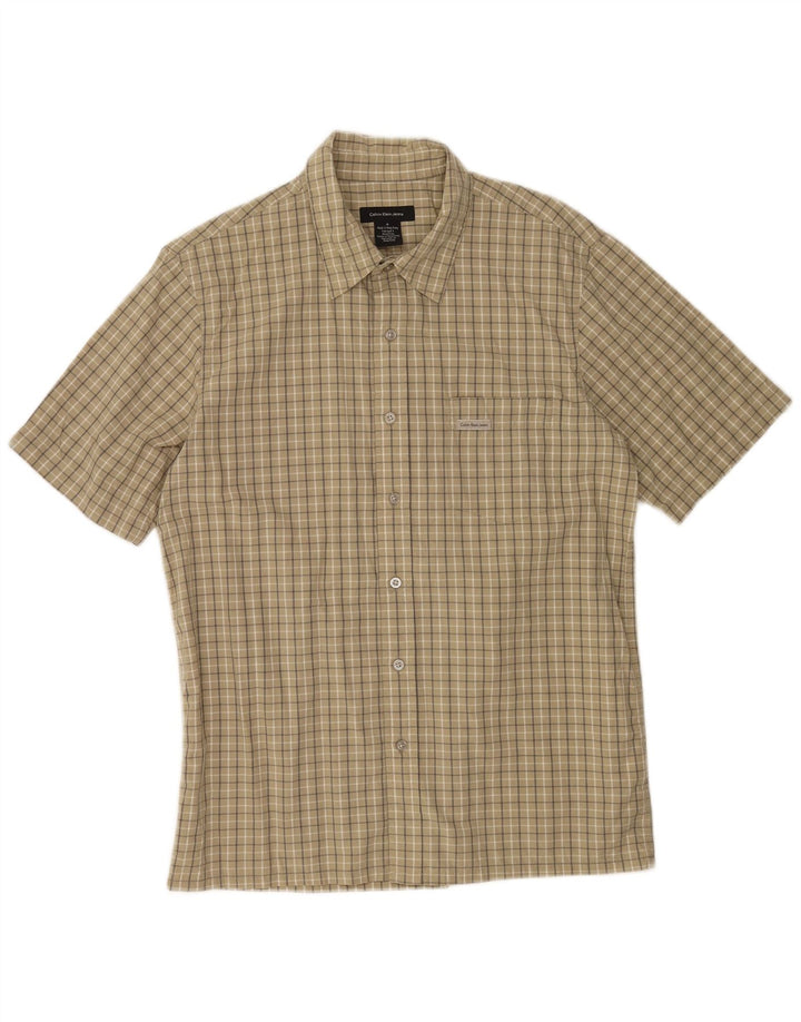 Calvin Klein Jeans Herren Kurzarmhemd Medium Khaki Check Baumwolle