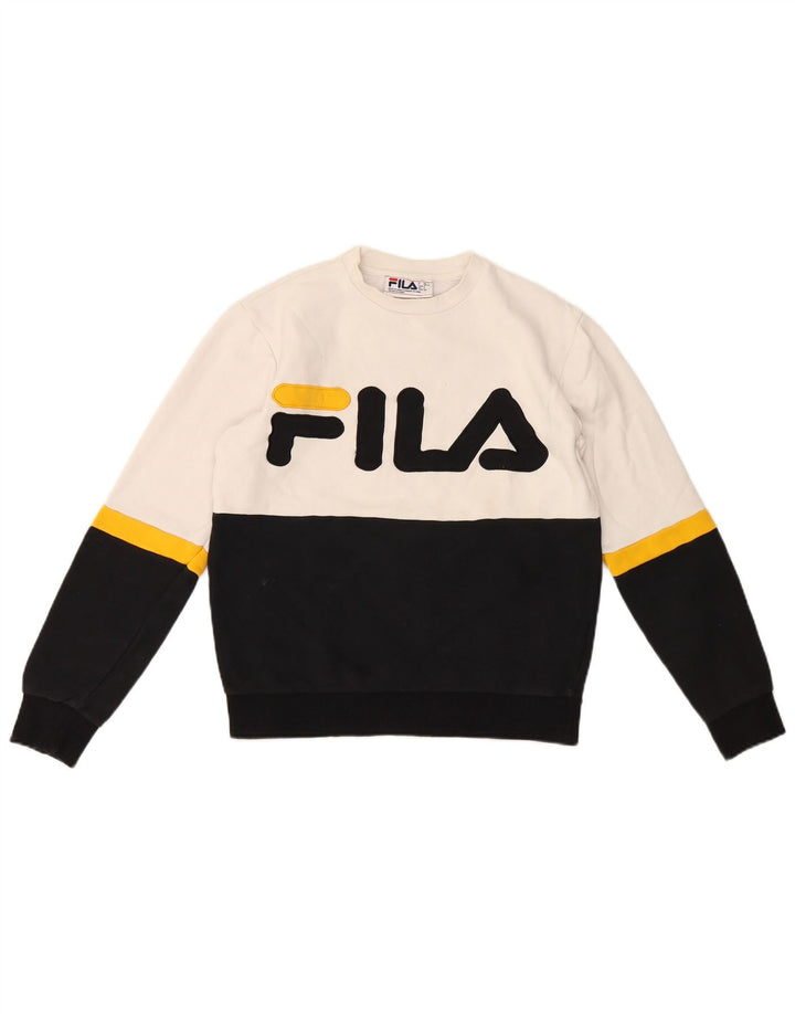 Fila Herren-Sweatshirt mit Grafik, Größe S, weiß, Colourblock-Baumwolle