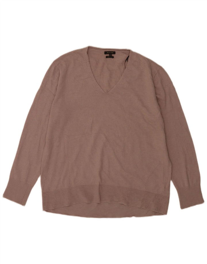 Massimo Dutti Herren-Pullover mit V-Ausschnitt aus mittelbrauner Wolle