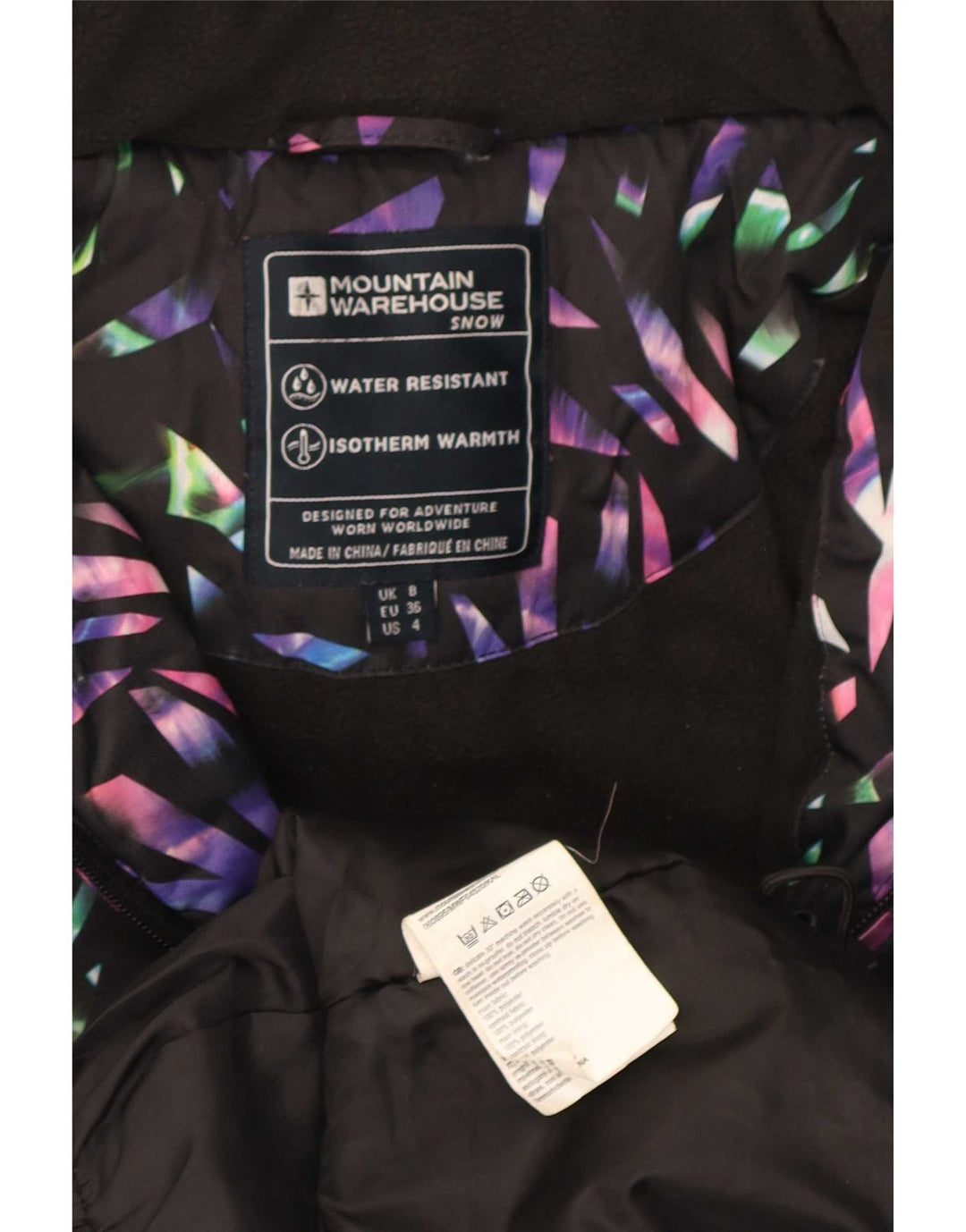 Mountain Warehouse Damen-Skijacke mit Kapuze, Größe S, Schwarz, geometrisch