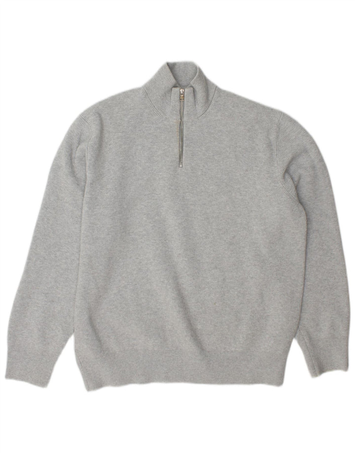 Marks & Spencer Herren-Pullover mit Reißverschluss am Hals, XL, grau, Polyester