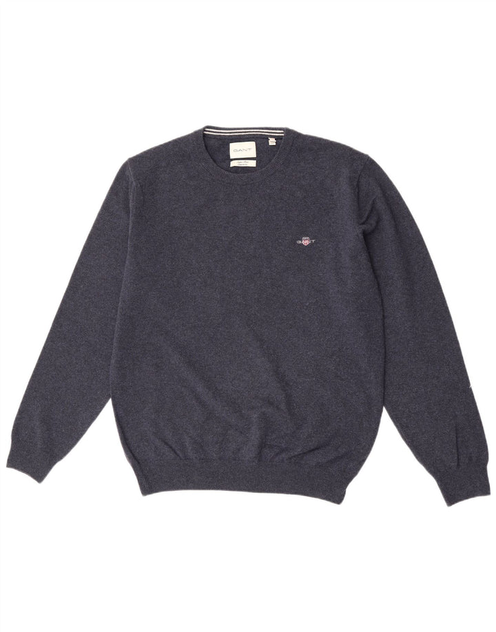 Gant Herren-Pullover mit Rundhalsausschnitt, groß, marineblaue Lammwolle