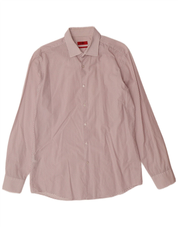 HUGO BOSS Herren Slim Fit Hemd Größe 42 16 1/2 Große weiß gefleckte Baumwolle