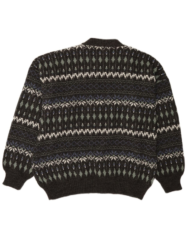Vintage Herren Cardigan Pullover IT 54 XL Grau Fair Isle Acryl