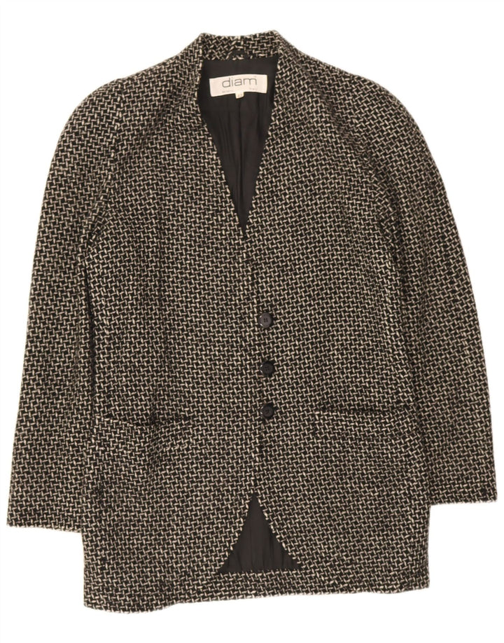 Vintage Damen 3-Knopf-Blazer-Jacke IT 42 Mittelschwarze Wolle