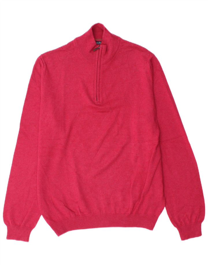 Massimo Dutti Herren-Pullover mit Reißverschluss am Hals, mittelrosa Baumwolle