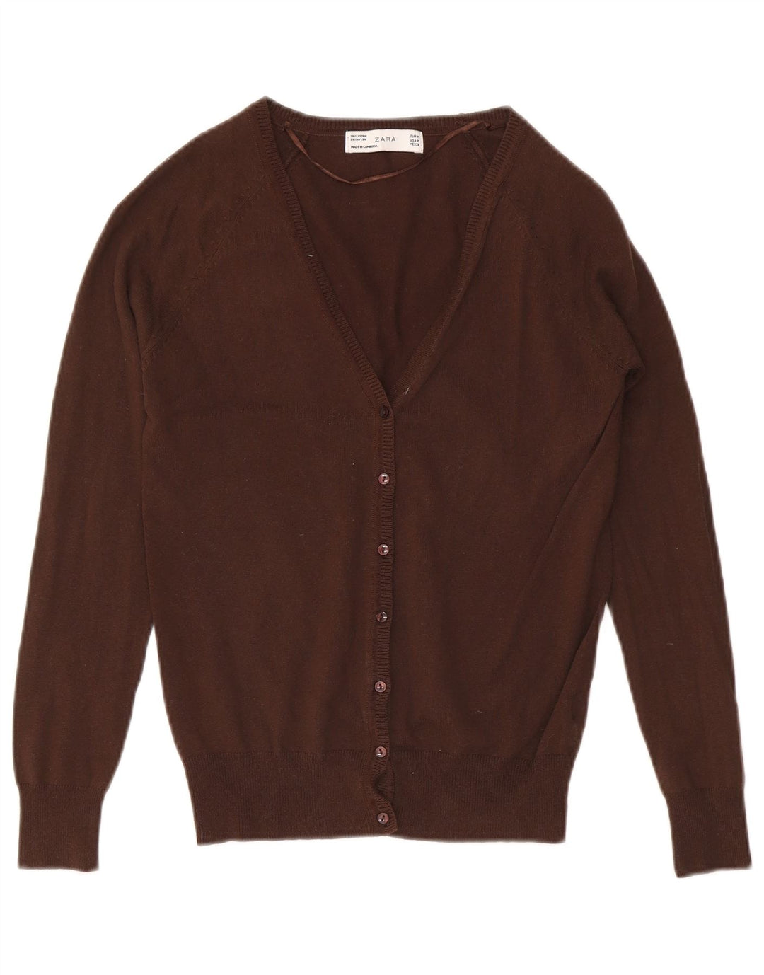 Zara Damen-Cardigan-Pullover UK 12 Mittelbraune Baumwolle