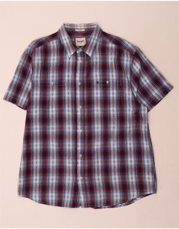 Wrangler Herren-Kurzarmhemd mit lässiger Passform, XL, blau kariert, Baumwolle