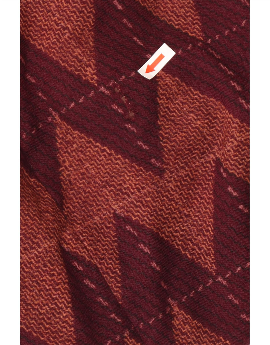 Vintage Damen 3/4 Ärmel Basic Kleid UK 12 Medium Burgunder Chevron