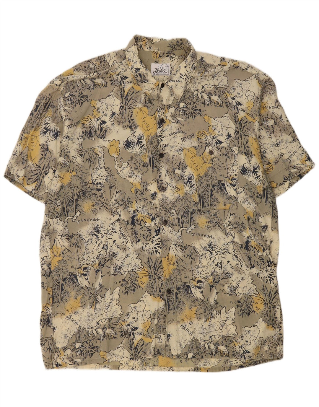 Vintage Herren-Kurzarmshirt mit abstraktem Muster, groß, grau