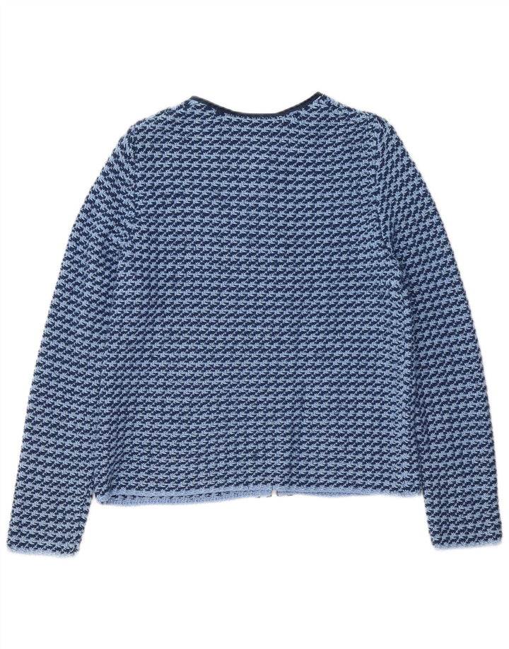 Luisa Spagnoli Offener Damen-Cardigan-Pullover UK 12 Mittelblauer Hahnentrittmuster