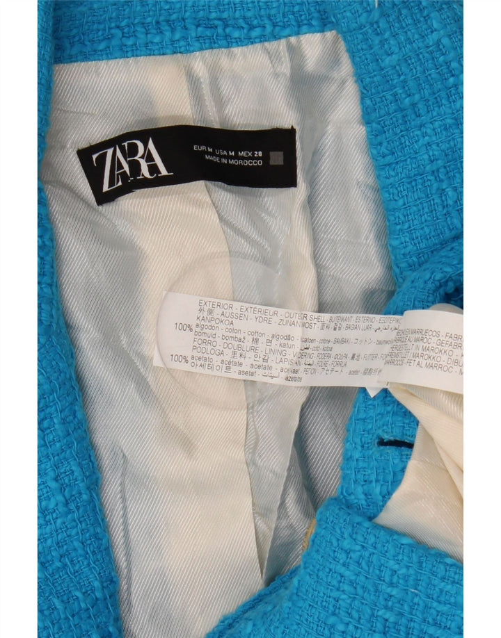 Zweireihiger Blazer für Damen von Zara, Größe UK 12, mittelblau, Baumwolle