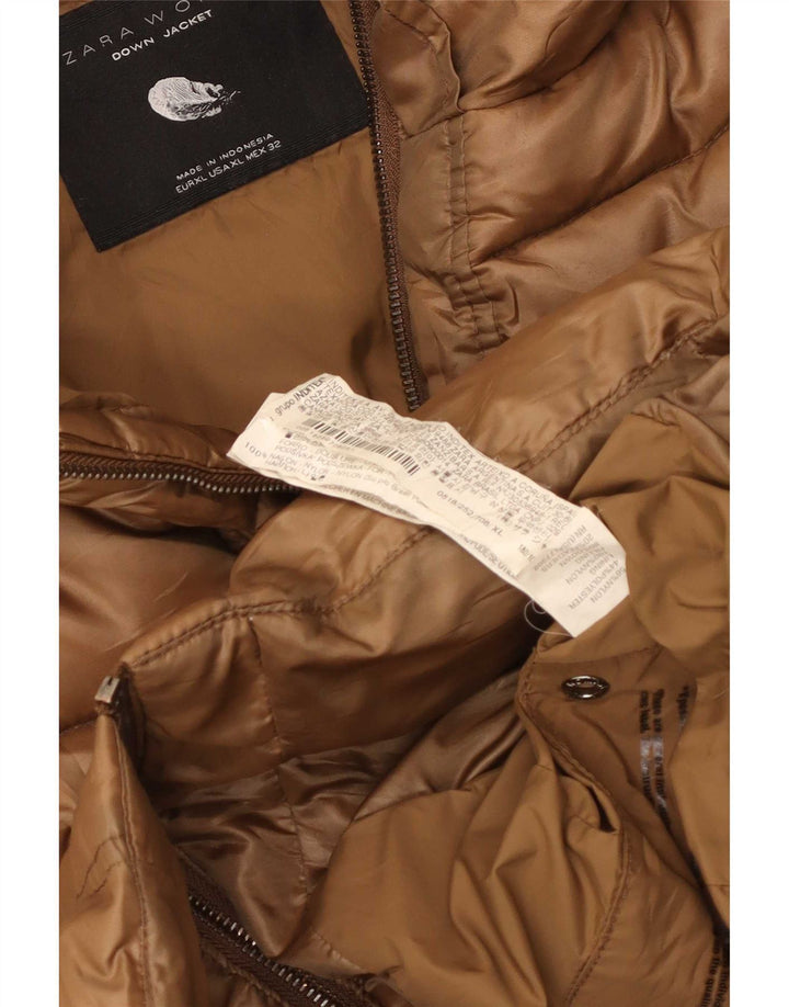 Zara Damen Wattierte Jacke UK 18 XL Braunes Nylon