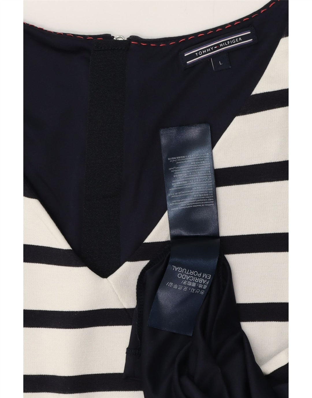 TOMMY HILFIGER Damen Ärmelloses Etuikleid UK 14 Large Weiß gestreift