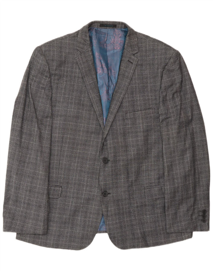 Ted Baker Herren-Blazer mit 2 Knöpfen, UK 46 3XL, grau karierte Wolle