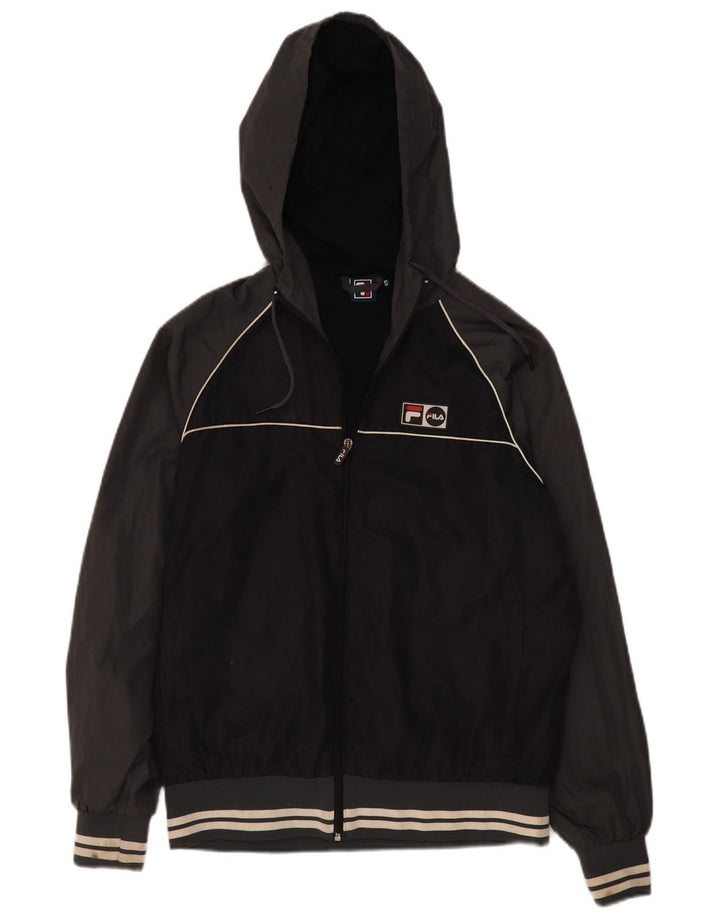 Fila Herren-Regenjacke mit Kapuze, klein, schwarzes Farbblock-Polyester