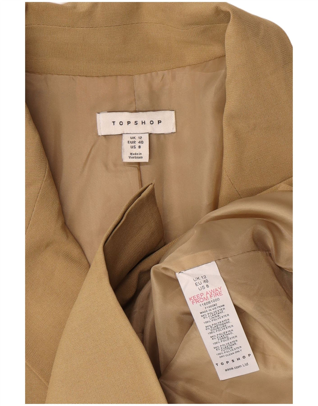 Topshop Damen Zweireiher-Blazerjacke UK 12 Medium Beige Polyester