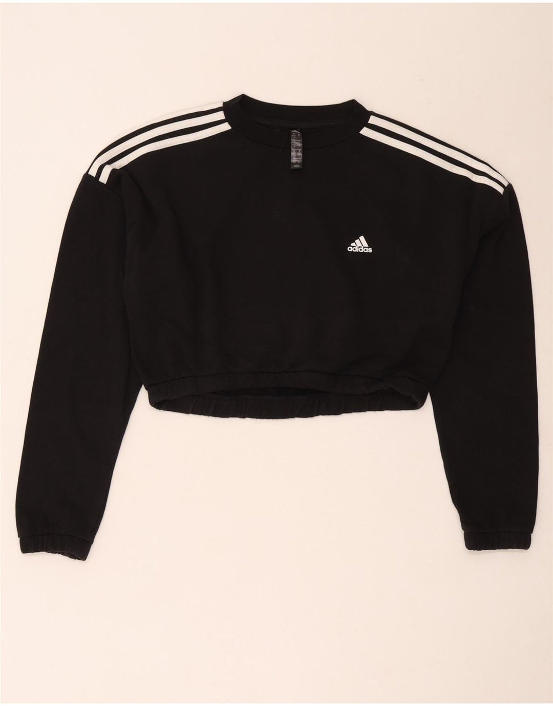 Adidas Damen Crop Sweatshirt Pullover UK 12/14 Mittelschwarze Baumwolle