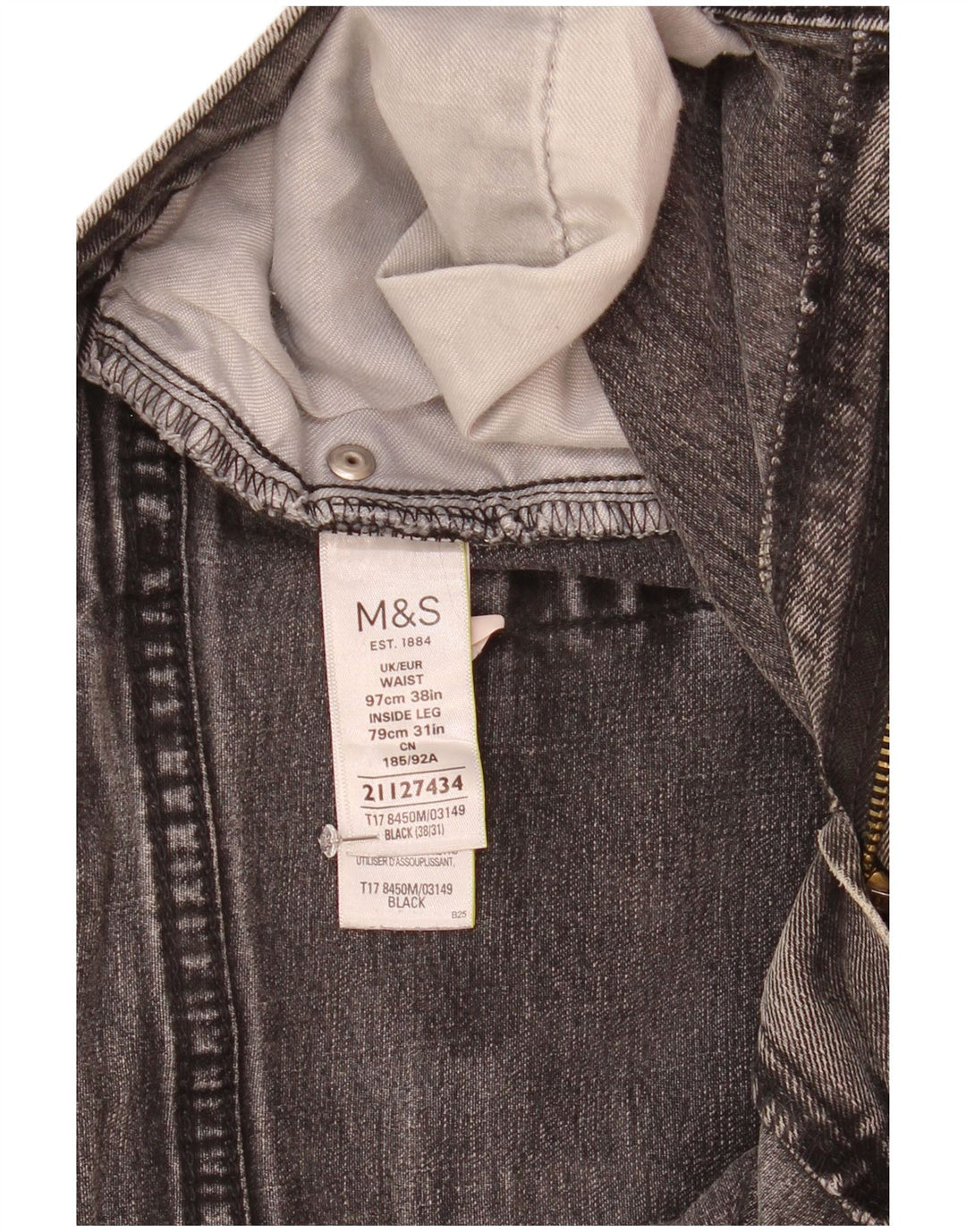 Marks & Spencer Herren Straight Jeans W38 L31 Schwarze Baumwolle