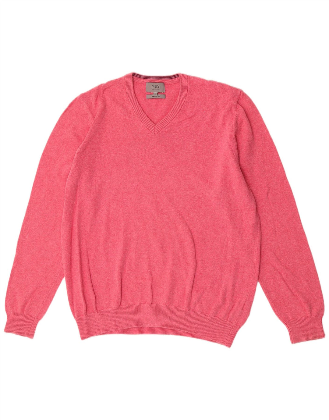 Marks & Spencer Herren-Pullover mit V-Ausschnitt, groß, rosa Baumwolle