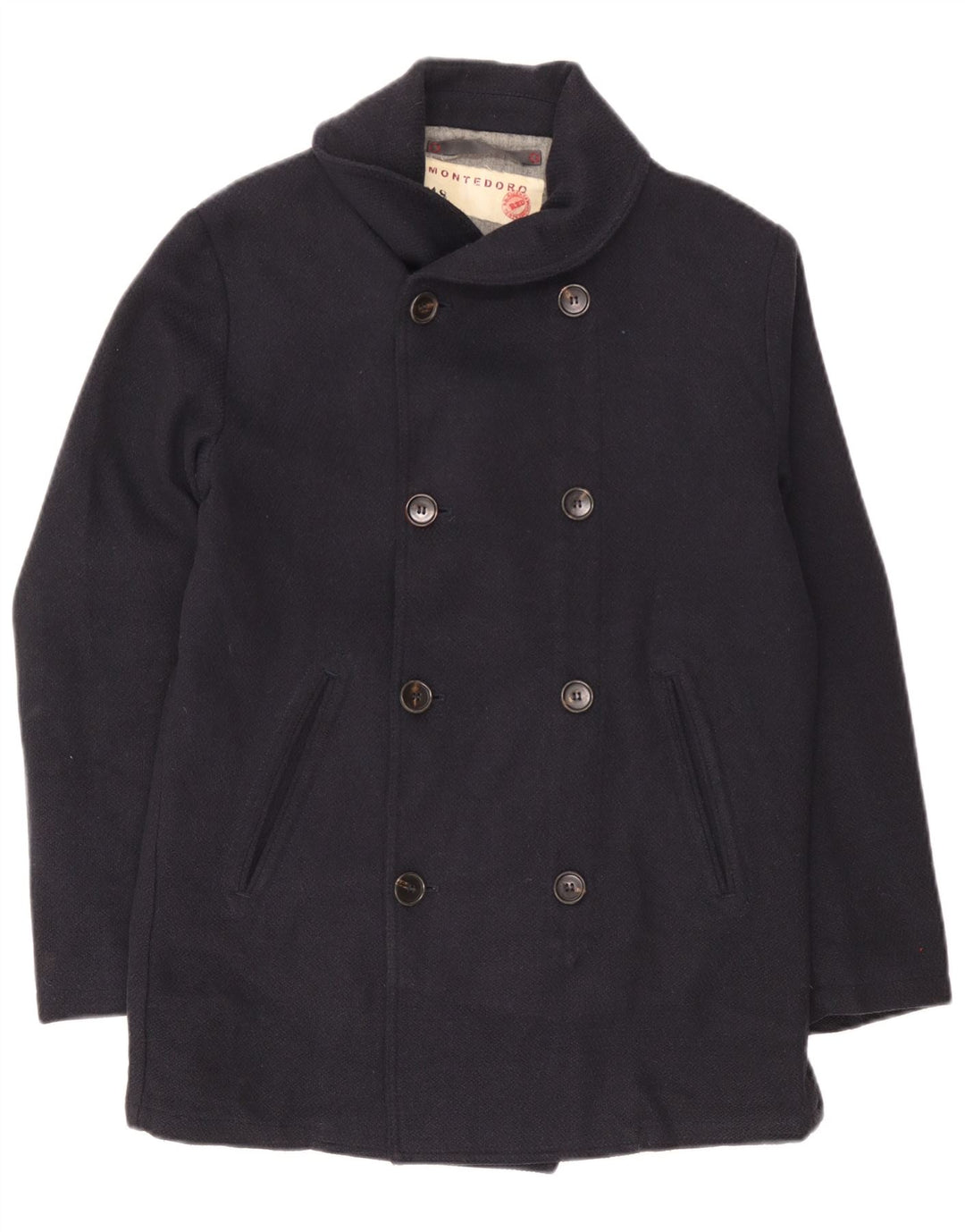 Montedoro Herren Pea Coat IT 48 Mittelmarineblaue Wolle