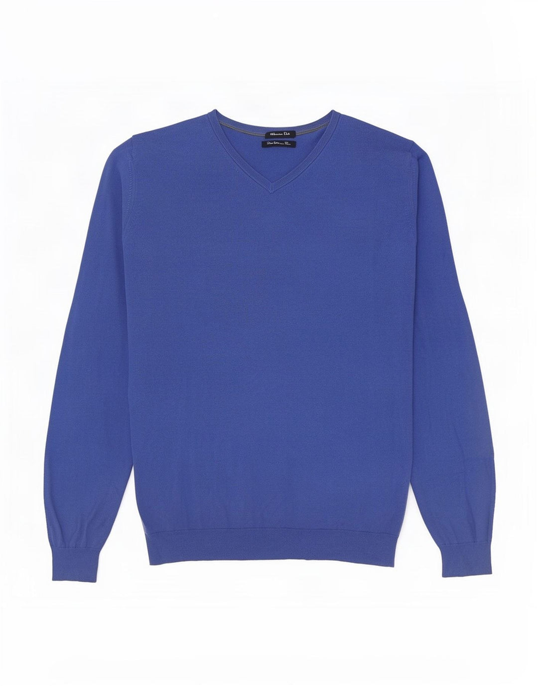 Massimo Dutti Herren-Pullover mit V-Ausschnitt aus mittelblauer Baumwolle