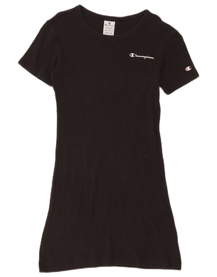 Champion Damen T-Shirt-Kleid UK 12 Medium Schwarz