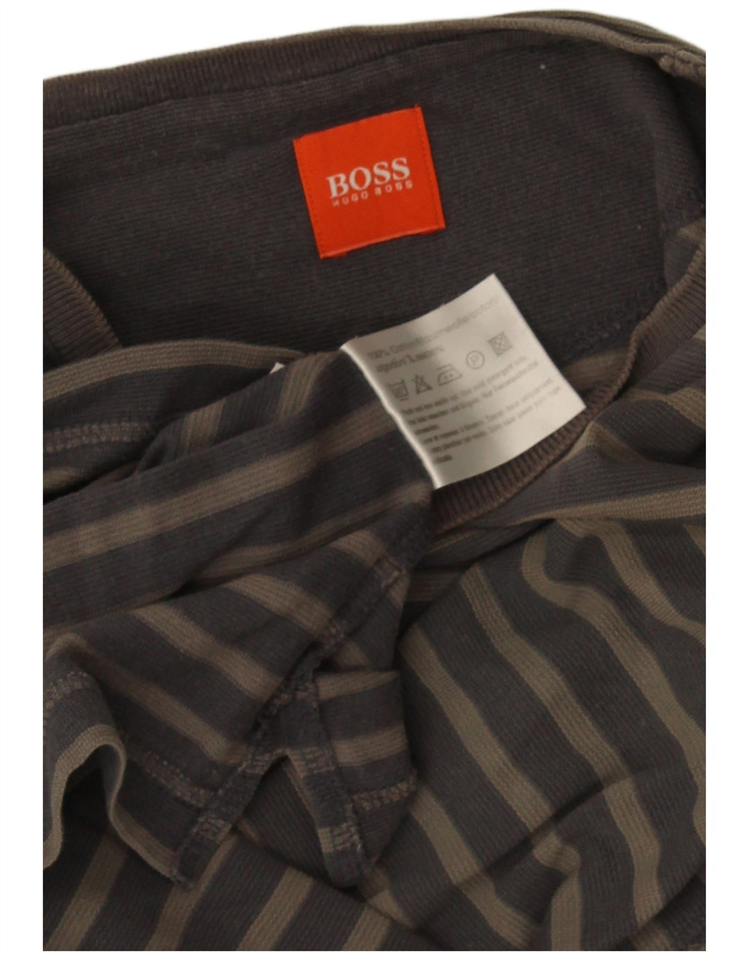 Hugo Boss Herren-T-Shirt-Oberteil aus mittelgrauer, gestreifter Baumwolle