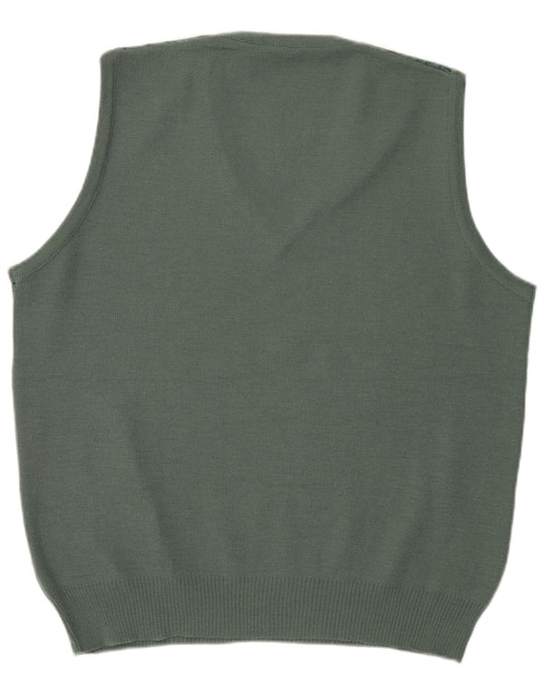 Vintage Mens Vest Tank Top IT 52 Large Green Geometric Wool