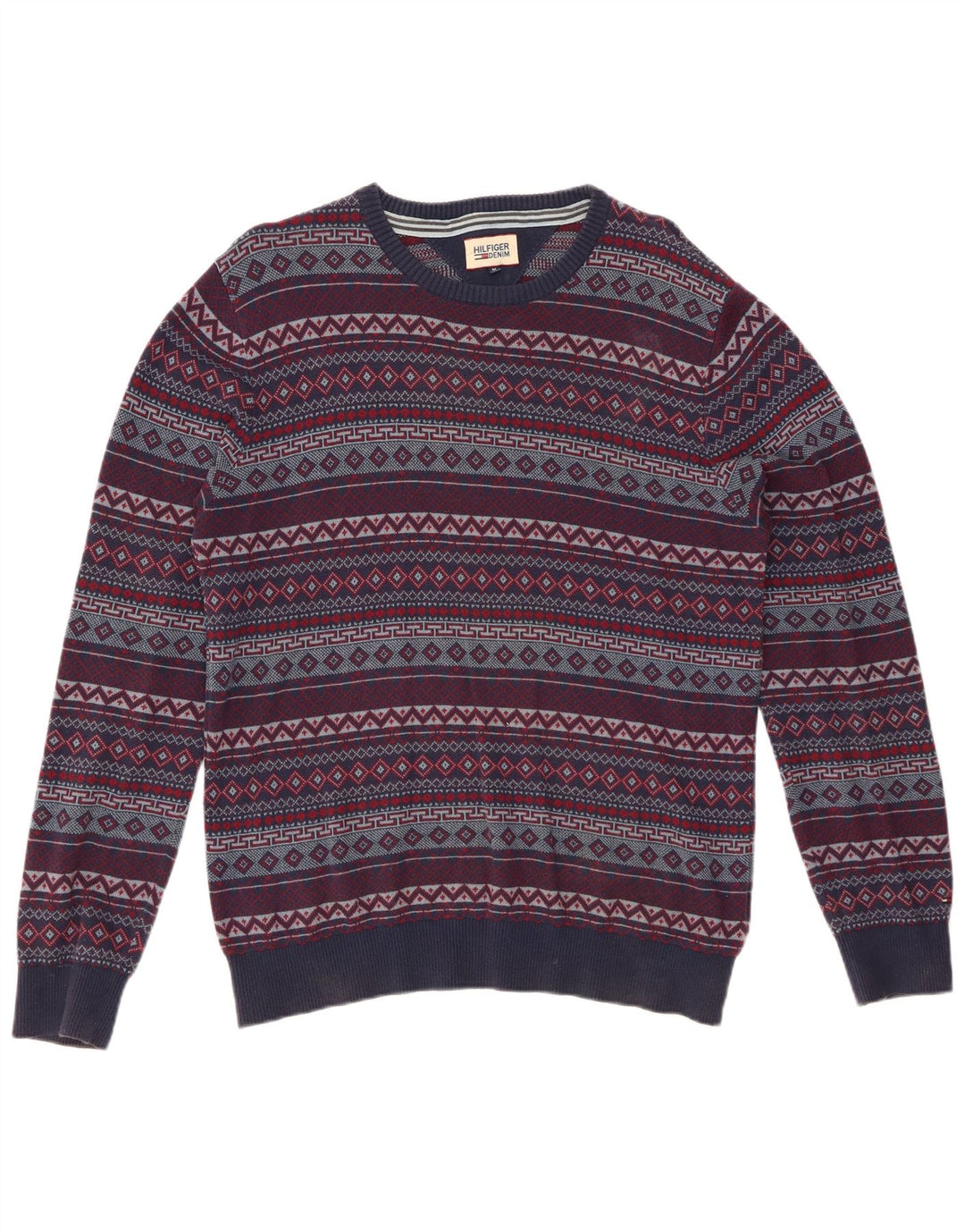 TOMMY HILFIGER Herren-Pullover mit Rundhalsausschnitt, mittleres Marineblau, Fair Isle