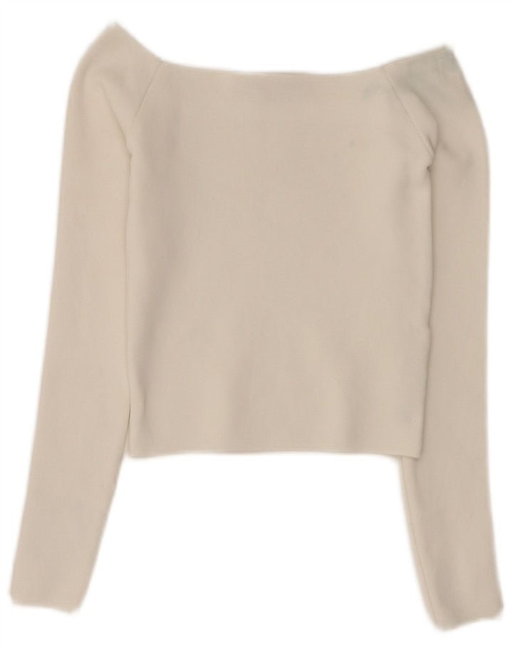 Zara Damen Crop Off Shoulder Top Langarm UK 6 XS Weiß Polyester