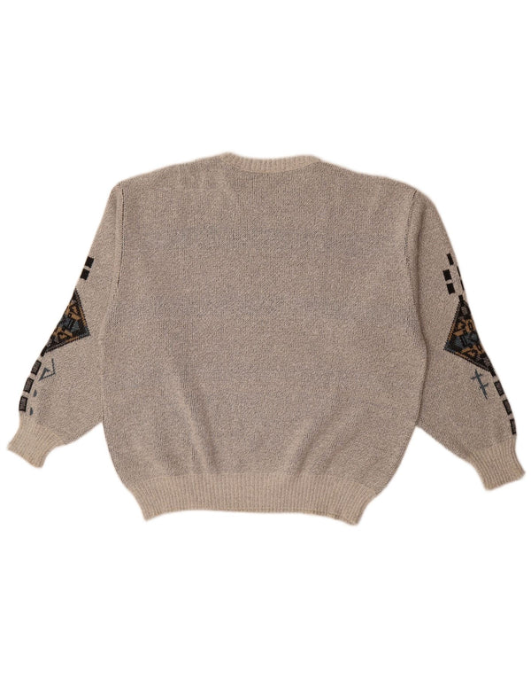 Vintage Damen Pullover mit U-Boot-Ausschnitt UK 18 XL Grau Geometrisch