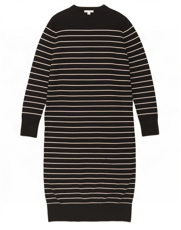 Zara Damen Langarm-Pulloverkleid UK 16 Große schwarz gestreifte Viskose