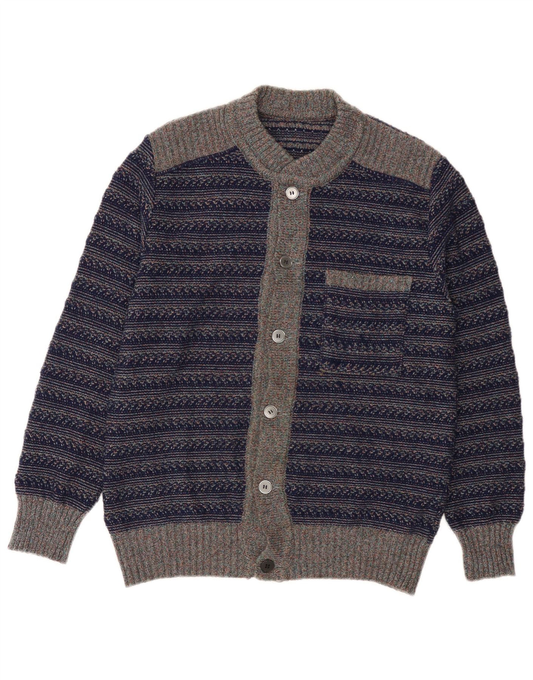 Vintage Herren Cardigan Pullover Medium Marineblau gestreift