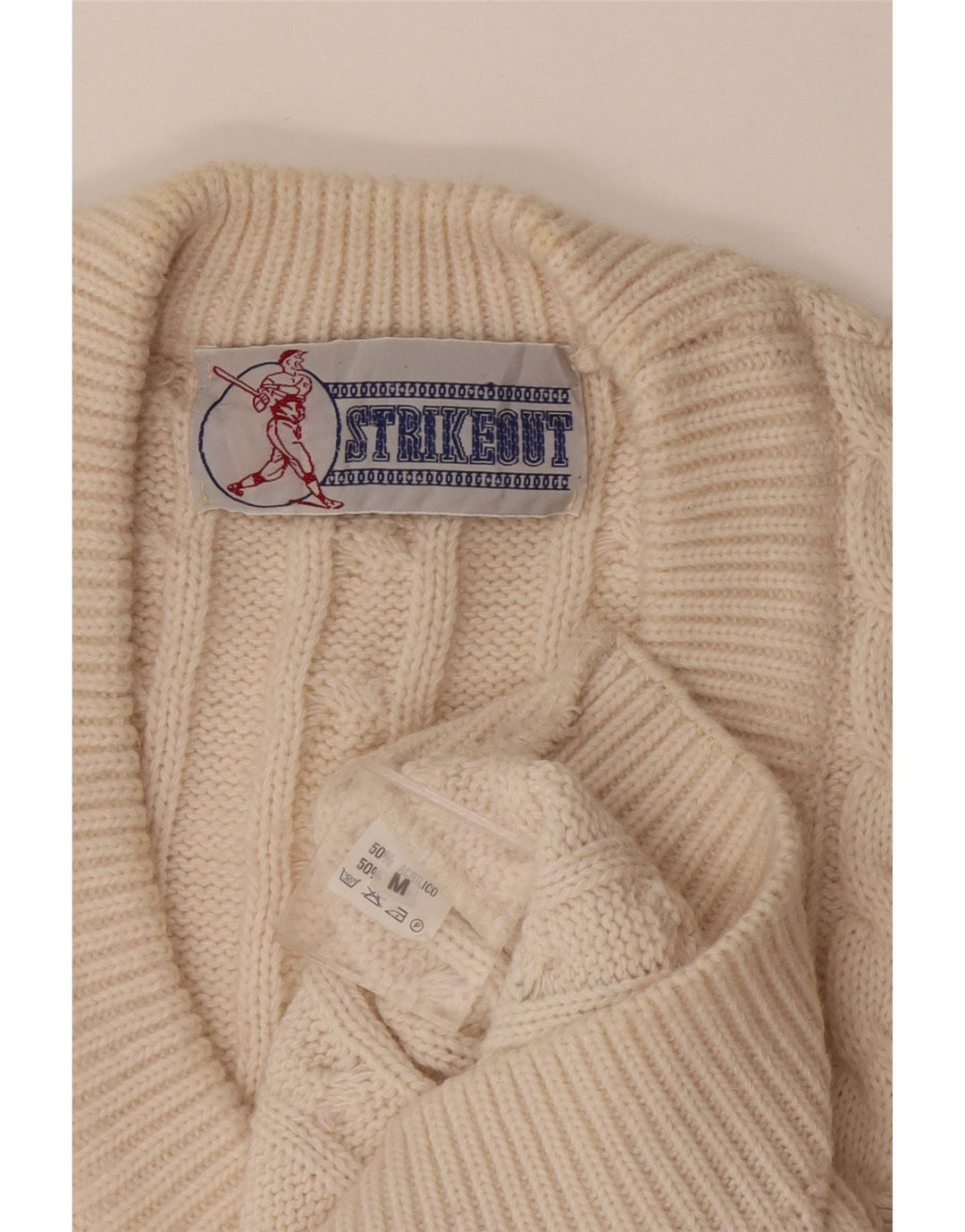 Vintage Herren V-Ausschnitt Pullover Pullover Medium Off White Acryl