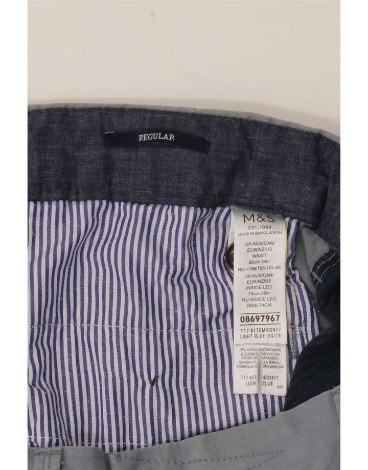 Marks & Spencer Herren-Anzughose, gerade, normal, W34, L29, Blau, Baumwolle