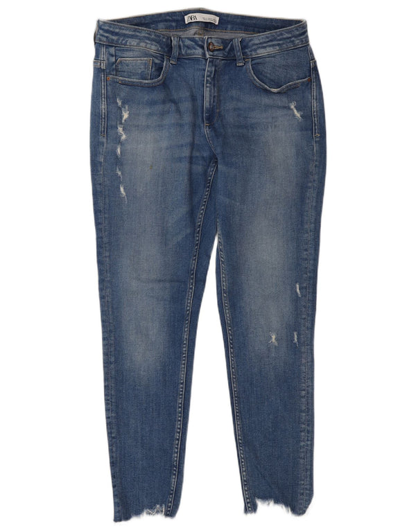Zara Damen Distressed Skinny Jeans EU 42 Large W32 L27 Blau