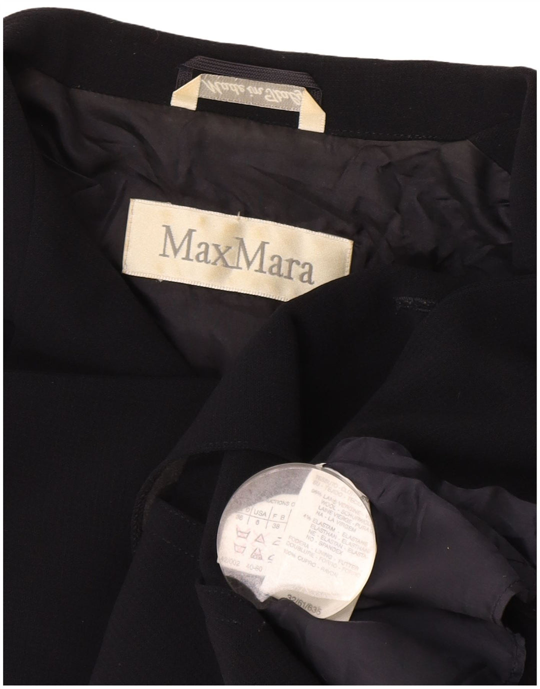 Max Mara Damen-Blazerjacke mit 2 Knöpfen, Größe S, Marineblau, Wolle, UK 10
