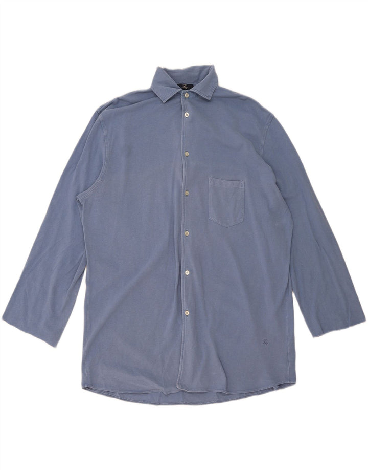Fay Herren-Hemd mit 3/4-Ärmeln, 2XL, blaue Baumwolle