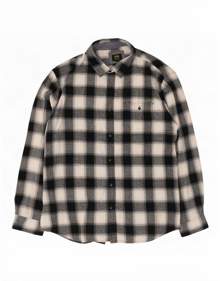 Lee Herren-Flanellhemd mit normaler Passform, 2XL, schwarz kariert, Baumwolle