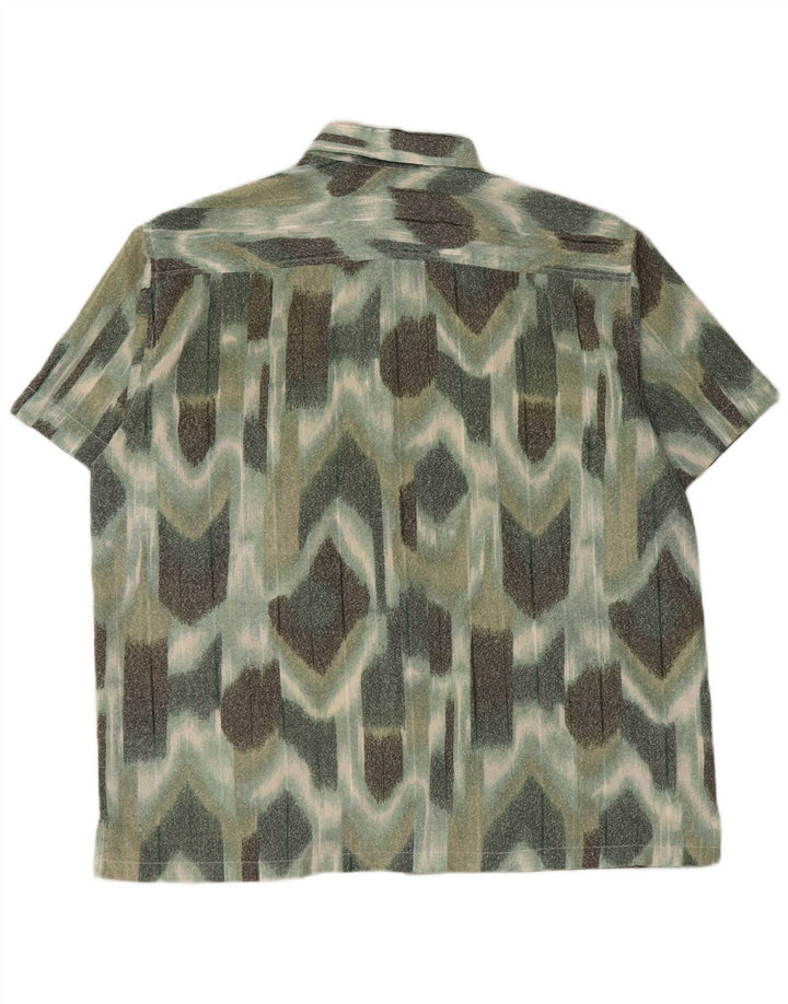 VINTAGE Herren Kurzarmhemd groß grün geometrisch