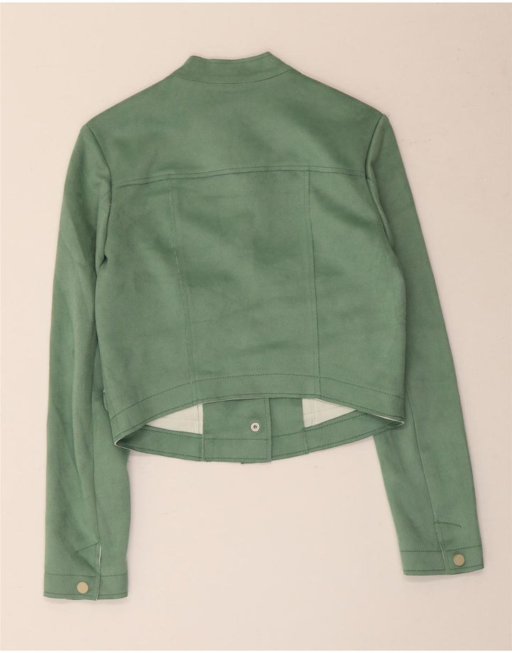 Zara Damen Crop Bomberjacke UK 6 XS Grün Polyester
