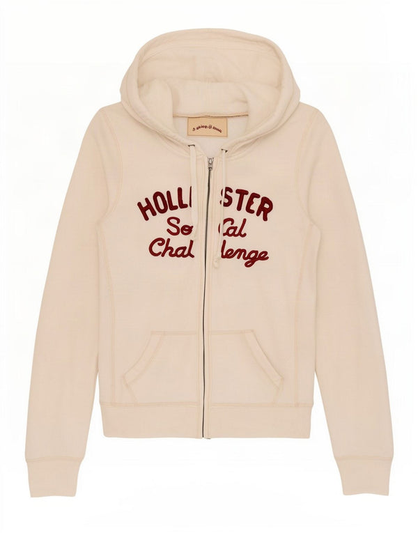 Hollister Womens Graphic Zip Hoodie Sweater UK 12 Mittelweiße Baumwolle