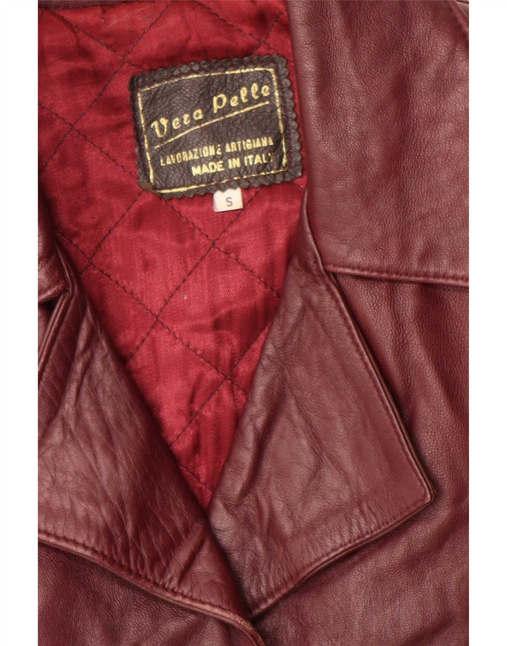 Vintage Damen 4 Knopf Leder Blazer Jacke UK 10 Small Burgund