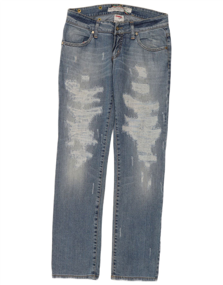 MET Damen Distressed Straight Jeans W28 L31 Blaue Baumwolle