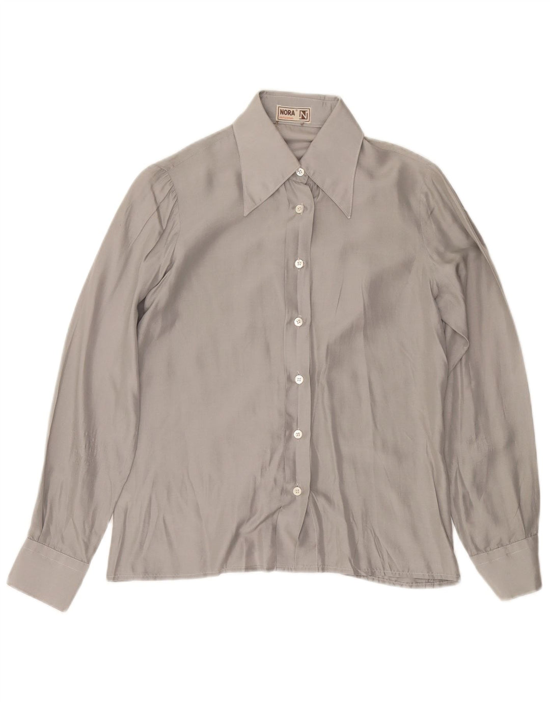 VINTAGE Damen Hemdbluse UK 12 Mittelgraue Seide